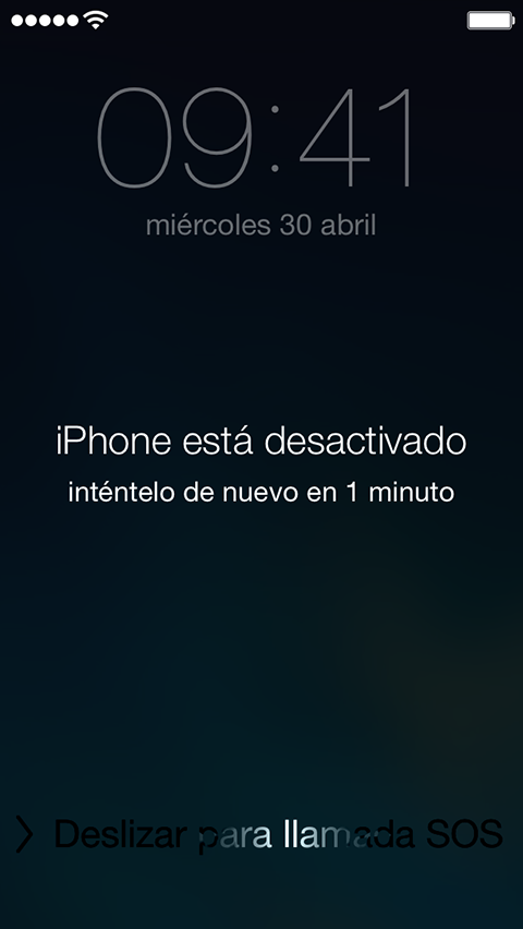 Mensaje de iPhone desactivado en la pantalla bloqueada