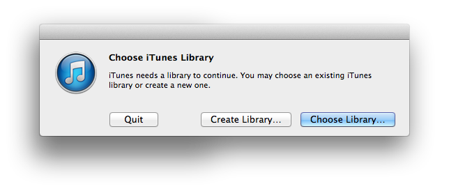 Ekran „Wskaż bibliotekę iTunes” na komputerze Mac