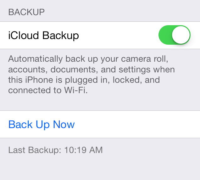 iCloud backup settings