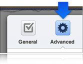 Image of the Advanced button selected in iCloud Calendar preferences.