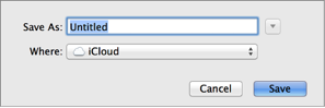 Dialog for saving a new document in iCloud