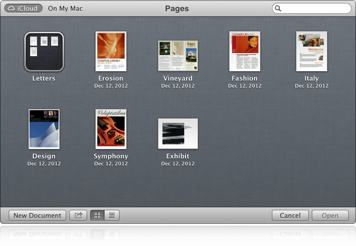 Dialog for opening a document stored in iCloud