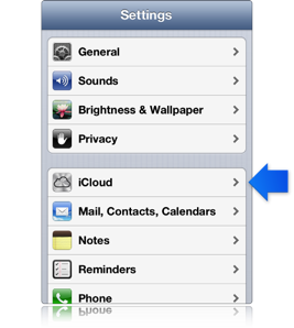 Freccia che indica le impostazioni di iCloud su un dispositivo iOS
