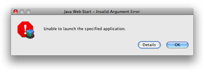 Java Web Start &mdash; Invalid Argument Error; Unable to launch the specified application.