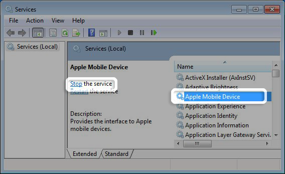 Apple Mobile Device Service (AMDS) Window