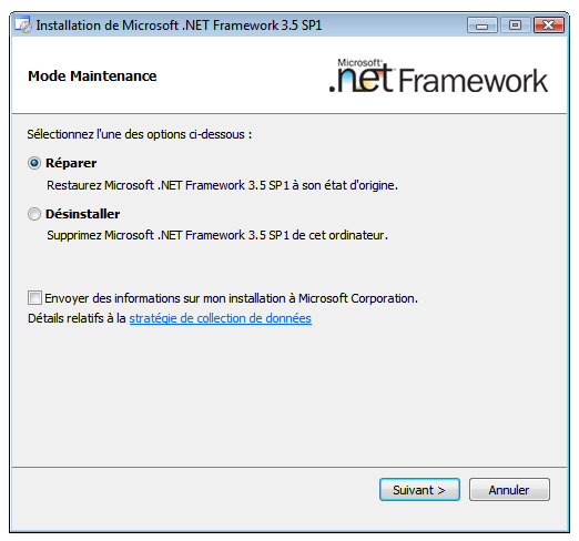 comment réparer net framework