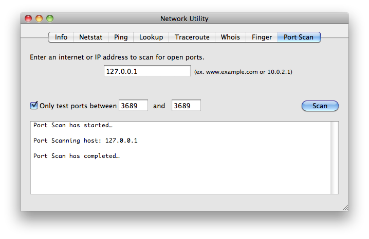unsuccessful local test of port 3689 on Mac