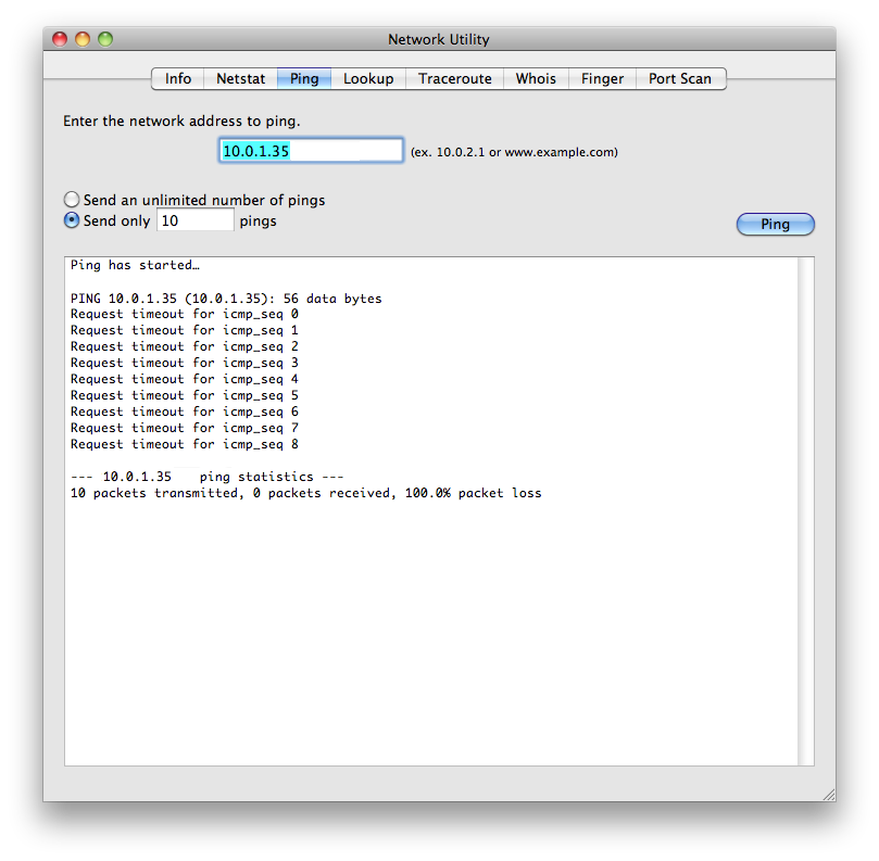 unsuccessful ping test on Mac