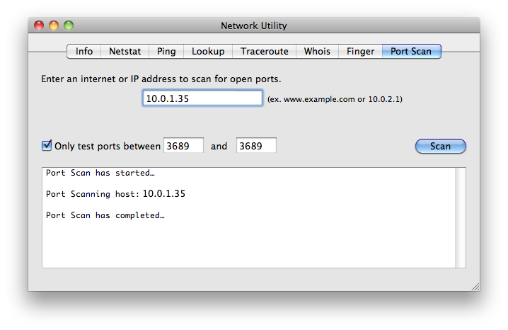 Unsuccessful local test of port 3689 on Mac