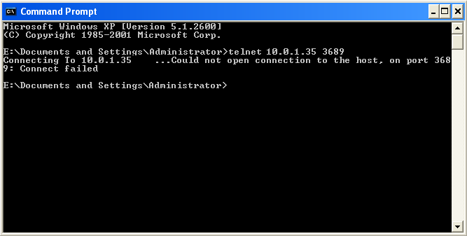 unsuccessful Windows telnet test