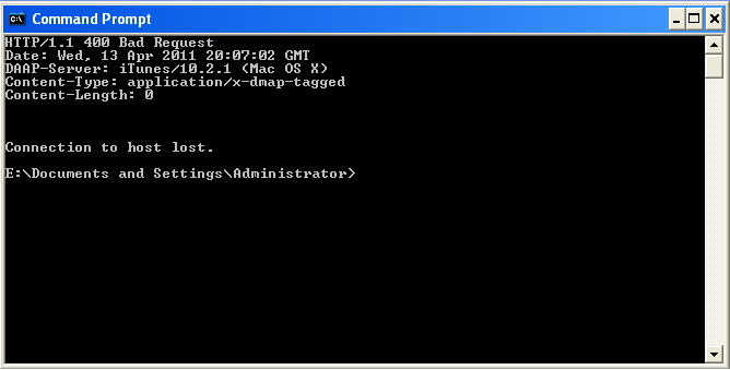 successful Windows telnet test