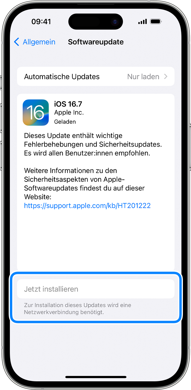 Eine iPhone mit der Warnung „Jetzt installieren“