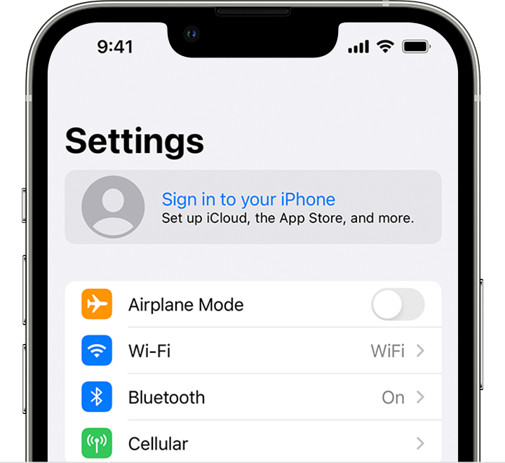 Pierakstīšanās ar Apple ID iPhone lietotnē Settings (Iestatījumi)