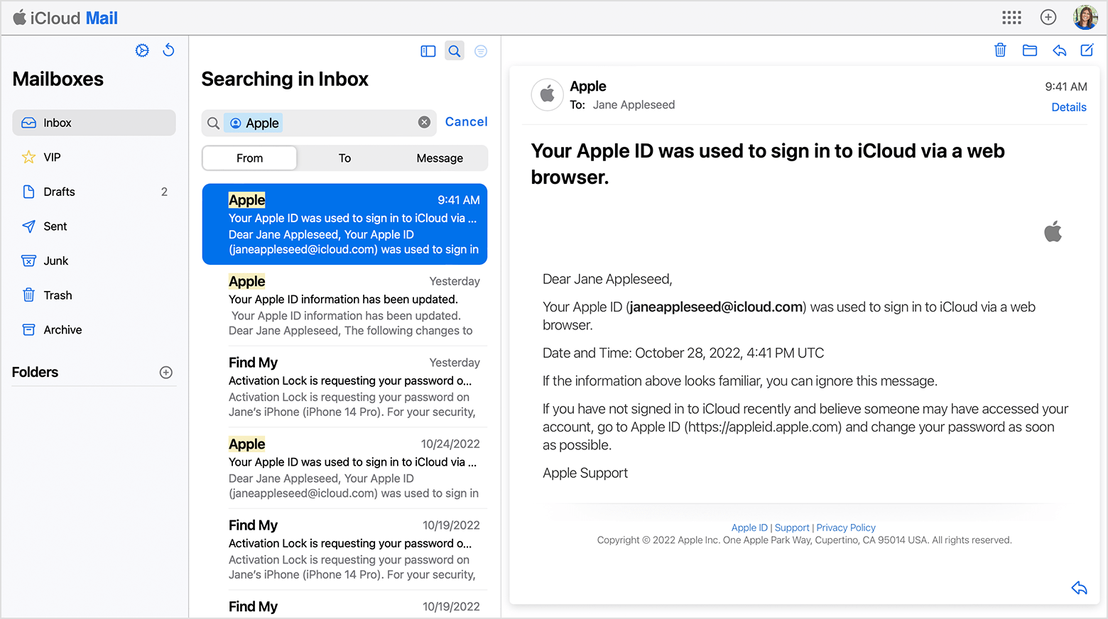Find your Apple ID email address by searching for emails from Apple