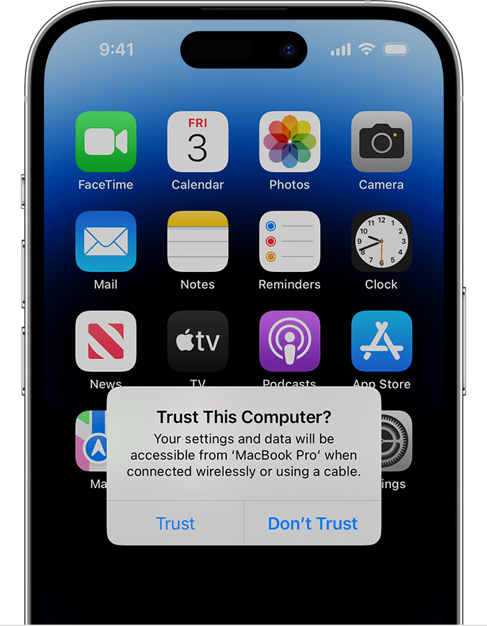 iPhone screen showing the “Trust This Computer?” alert