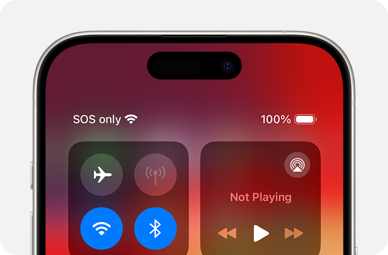 Parte superior de una pantalla de iPhone que muestra Solo SOS en la barra de estado