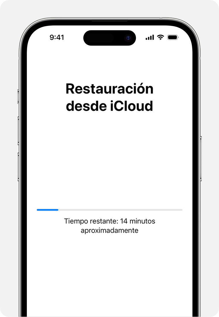 Un iPhone que muestra el estado de restauración de tu dispositivo desde una copia de seguridad de iCloud