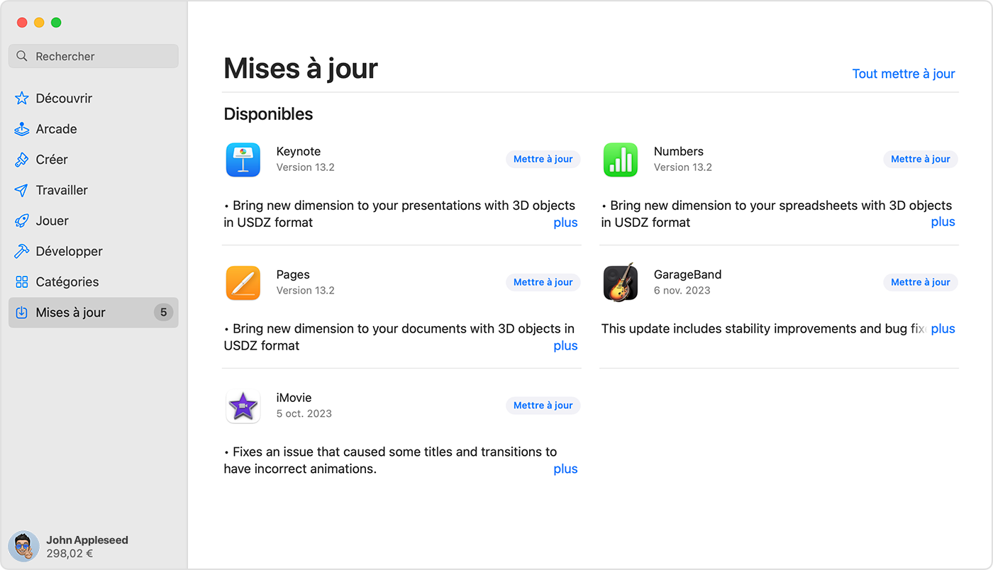 Un Mac affichant la page Mises à jour dans l’App Store.