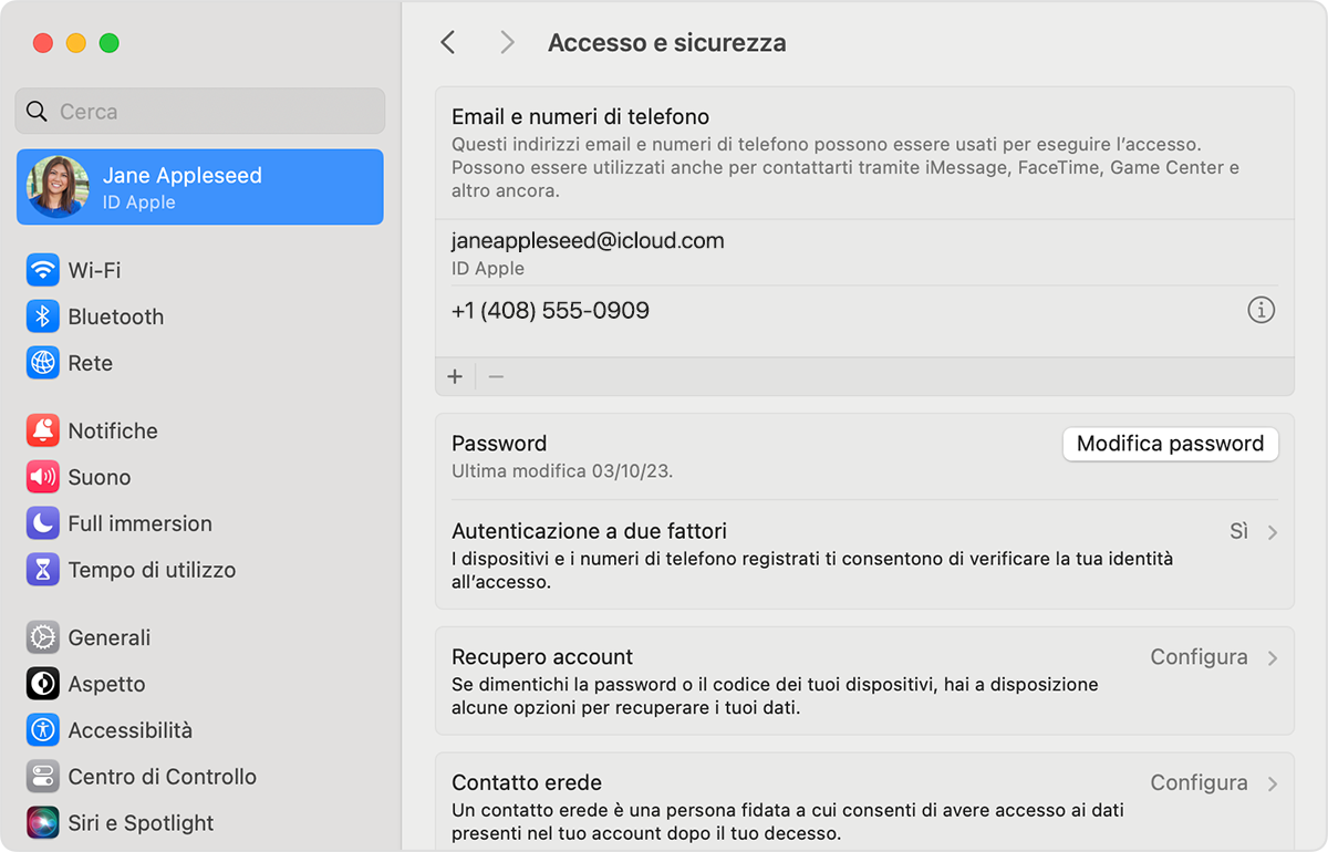 Schermata di Mac che mostra come cambiare la password dell'ID Apple