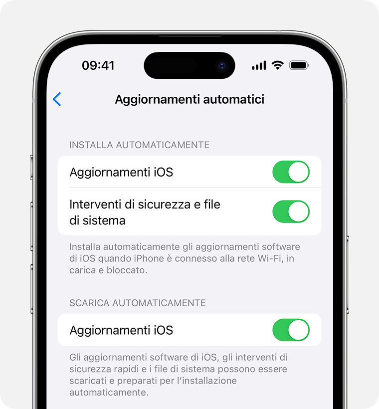 Un iPhone che mostra l'opzione per attivare gli aggiornamenti automatici