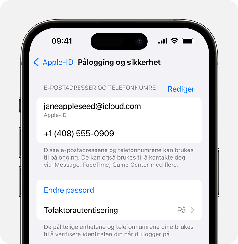 En iPhone-skjerm som viser hvordan du endrer passordet for Apple-ID