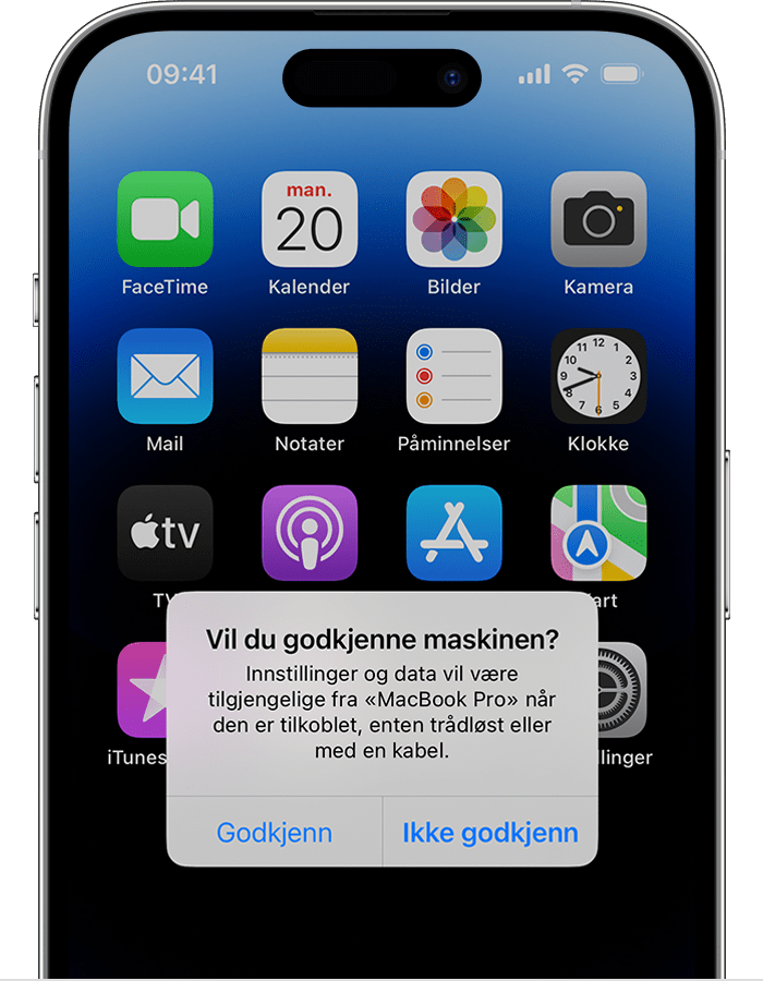 iPhone-skjerm som viser «Vil du godkjenne maskinen?» -varselet