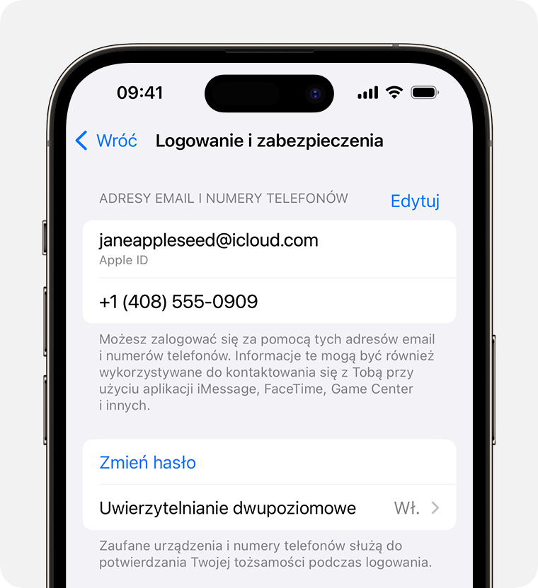Ekran iPhone’a przedstawiający, jak zmienić hasło konta Apple ID