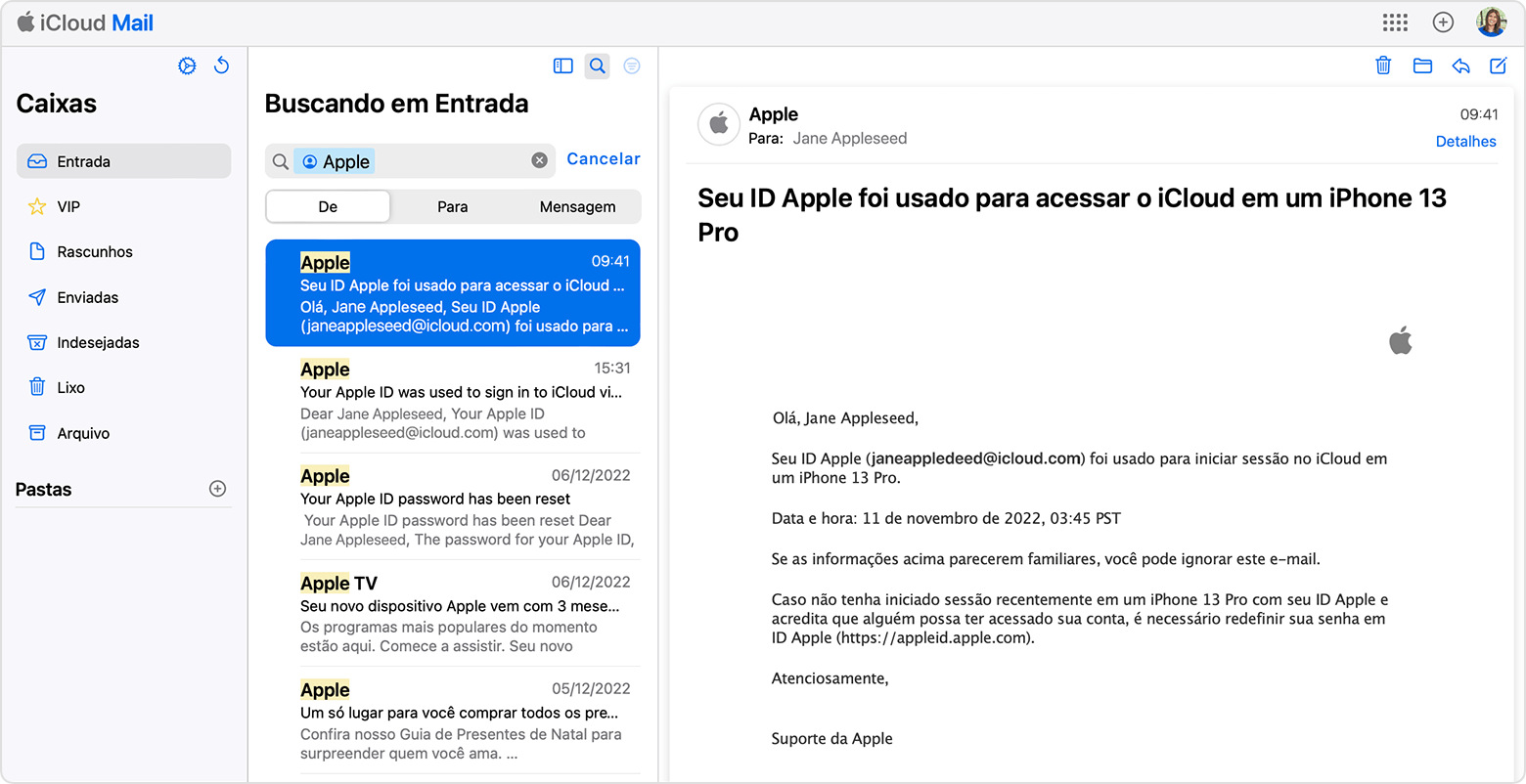 Encontrar o endereço de e-mail do ID Apple buscando os e-mails da Apple