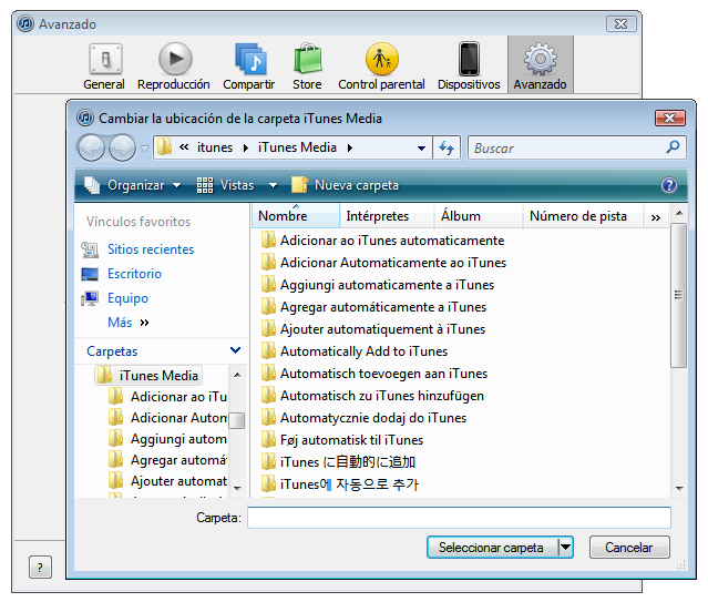 iTunes para Windows: cómo mover la carpeta iTunes Media - Soporte técnico  de Apple (ES)