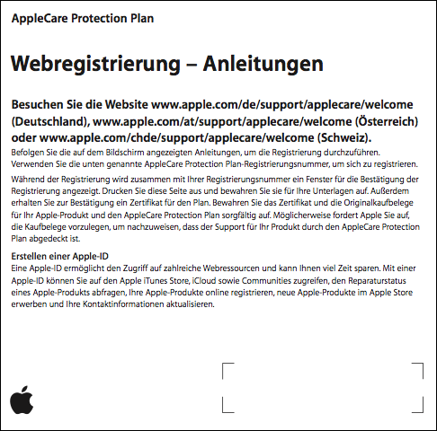 AppleCare Protection Plan: Hinweise zur Online-Registrierung