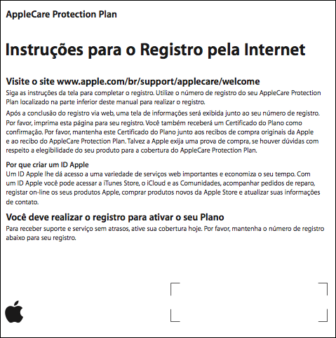 Instruções de registro na web do AppleCare Protection Plan