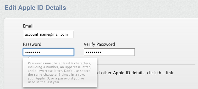 หน้าจอแก้ไขรายละเอียด Apple ID