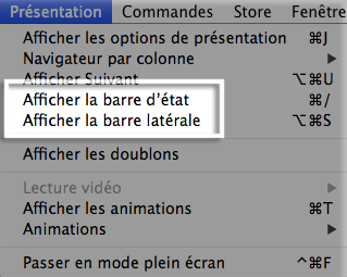 Affichage ou masquage de la barre d&rsquo;&eacute;tat et de la barre lat&eacute;rale