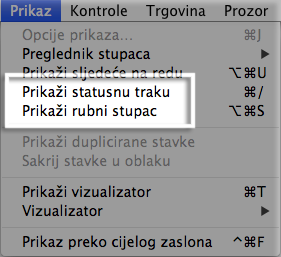 prikaz i skrivanje statusne trake i rubnog stupca