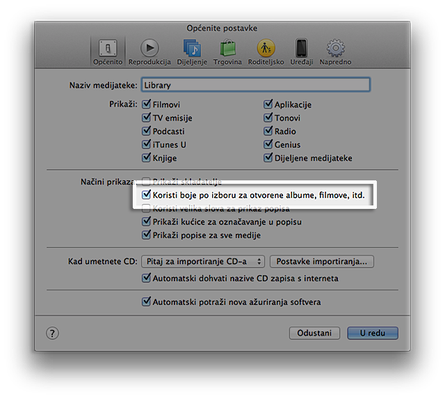 prikaz boja po izboru