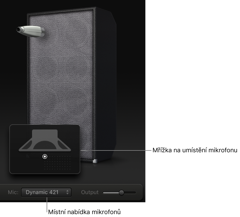 GarageBand pro Mac: Výběr a umístění mikrofonu