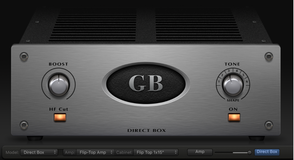 GarageBand pro Mac: Použití direct boxu