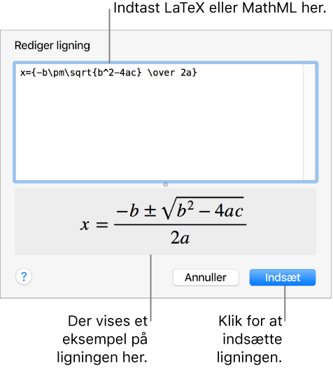 Pages til Mac: Tilføj matematiske ligninger i Pages (DK)