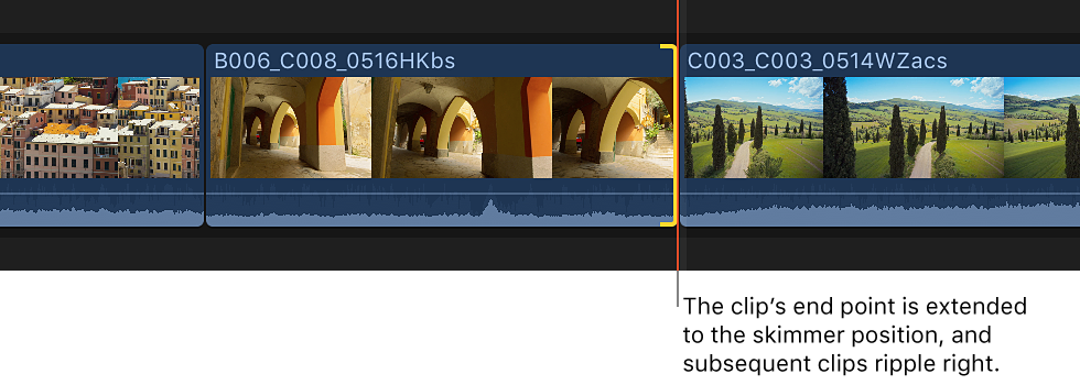 In der Timeline neu positionierte Schnittmarke des Clips
