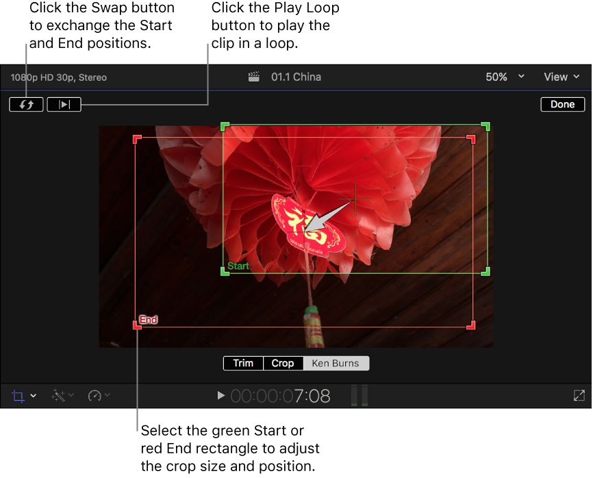 Viewer mit den Online-Steuerelementen des „Ken Burns“-Effekts