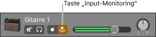 Abbildung. Audiospur-Header mit ausgewählter Taste „Eingang-Monitoring“
