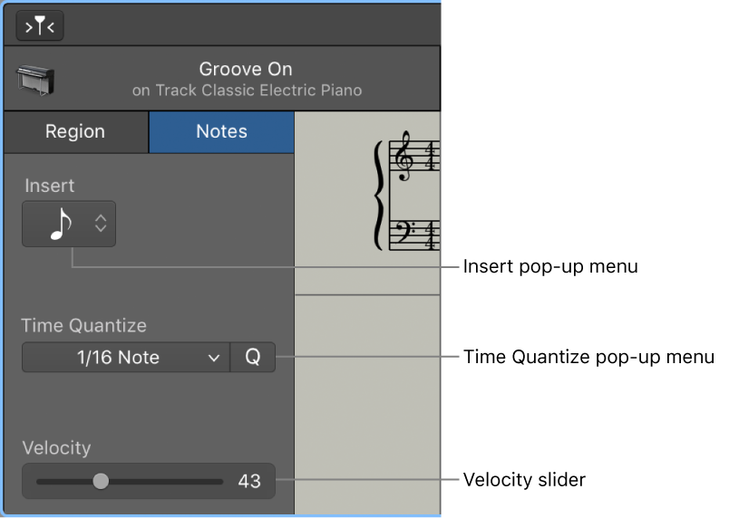 GarageBand for Mac View tracks as music notation