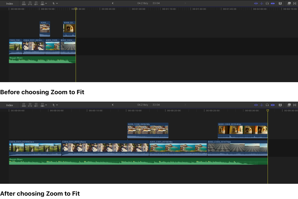 Final Cut Pro X Zoom and scroll in the timeline