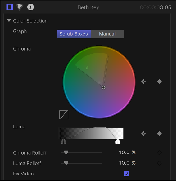 Color Selection controls in Video inspector
