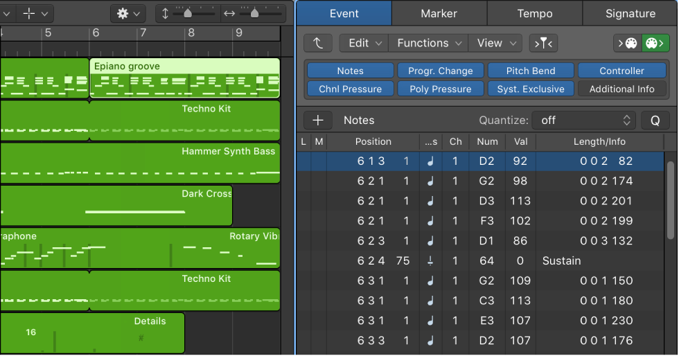 Logic Pro X View events and regions in the Event List