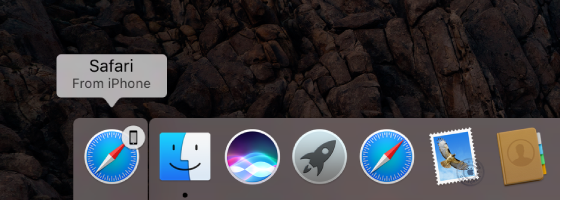 An app’s Handoff icon at the left side of the Dock