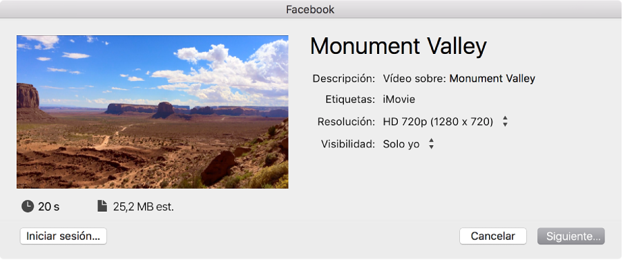 Cuadro de diálogo para compartir en Facebook