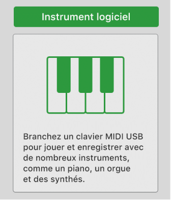 Figure. Sélection du bouton « Instrument logiciel et MIDI » dans la zone de dialogue Nouvelles pistes.