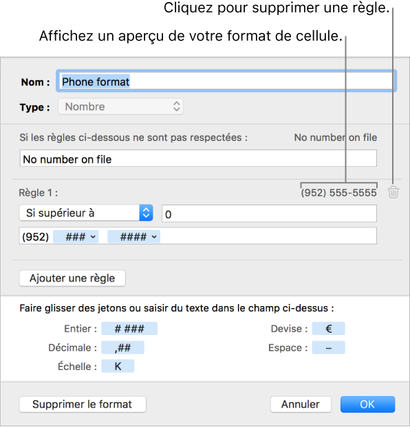 Numbers pour Mac Créer un format de cellule personnalisé dans Numbers