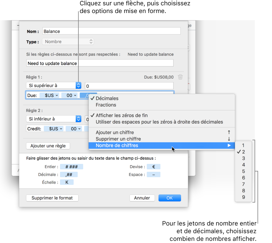 Numbers pour Mac Créer un format de cellule personnalisé dans Numbers
